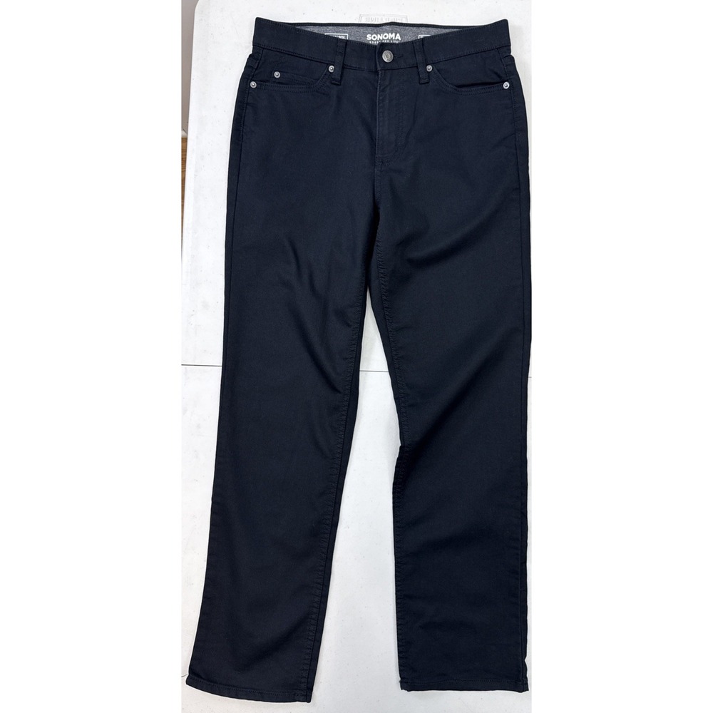 Sonoma Mens 30x30 Black Everyday All-Day Pant Flexwear Fits 31x29 SMALL FLAW